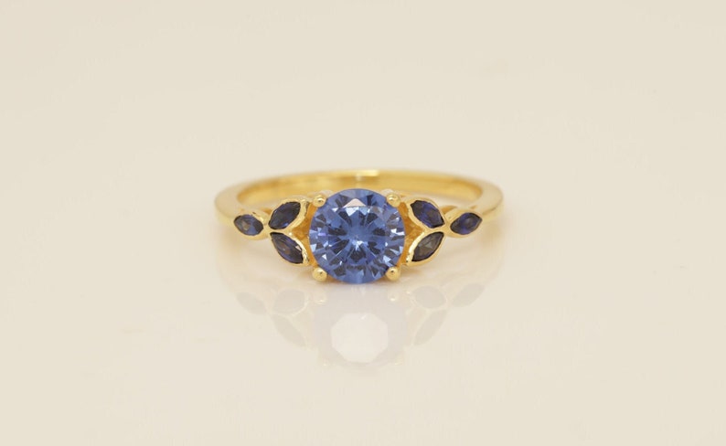 Art Deco Blue Sapphire Engagement Ring, September Birthstone Ring Gift for Her, Anniversary Ring, Bridal Promise Ring