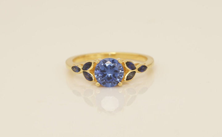 Art Deco Blue Sapphire Engagement Ring, September Birthstone Ring Gift for Her, Anniversary Ring, Bridal Promise Ring