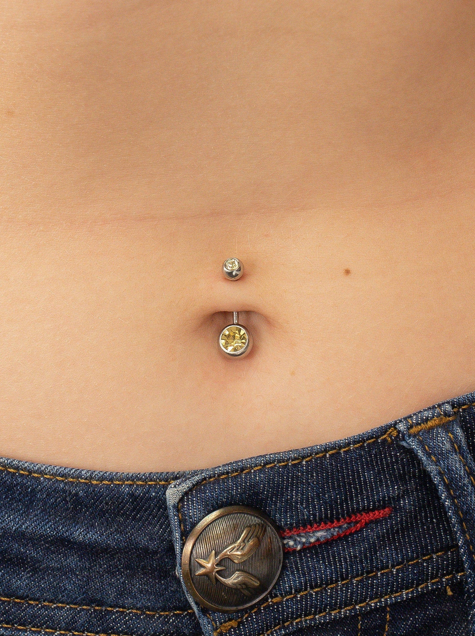 Bezel Set Yellow Sapphire Belly Ring, Sterling Silver Curved Barbell, September Birthstones, Belly Button Jewelry, Navel Piercing