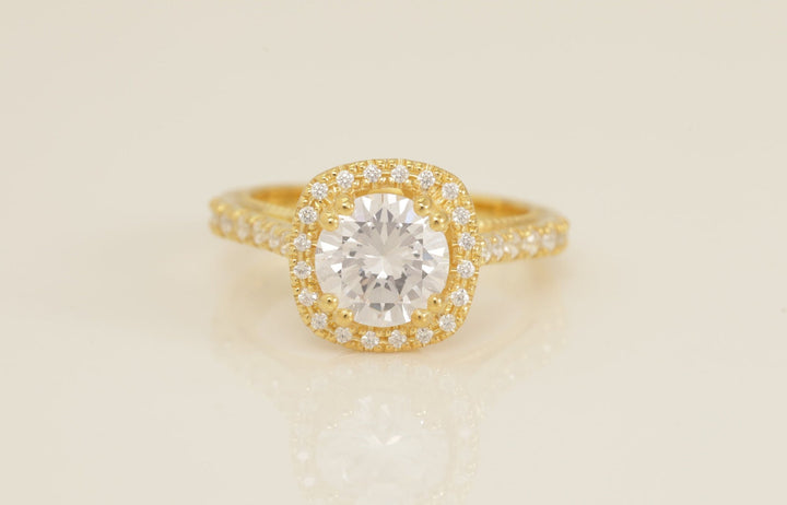 1.67 CT Diamond Halo Engagement Ring, Cathedral Set Vintage Style Ring, Bridal Promise Ring for Women, Anniversary Ring