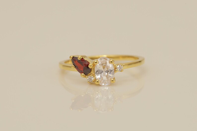 Diamond and Garnet Engagement Ring, January Birthstone Ring, Unique Cluster Ring, Anniversary Ring Gift for Her