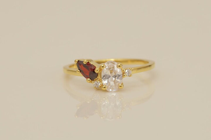 Diamond and Garnet Engagement Ring, January Birthstone Ring, Unique Cluster Ring, Anniversary Ring Gift for Her