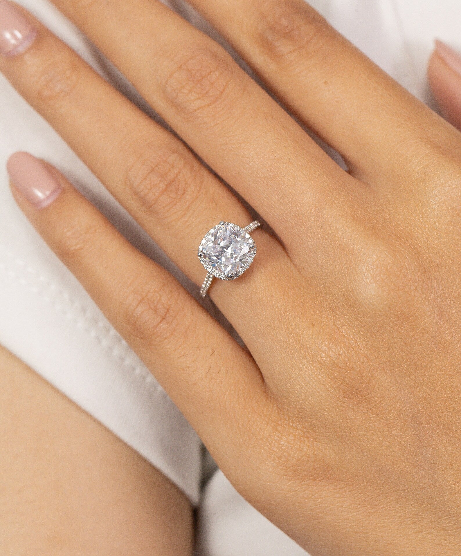 3.0 CT Cushion Diamond Engagement Ring, Fancy Engagement Ring, Halo Ring, Gift For Her