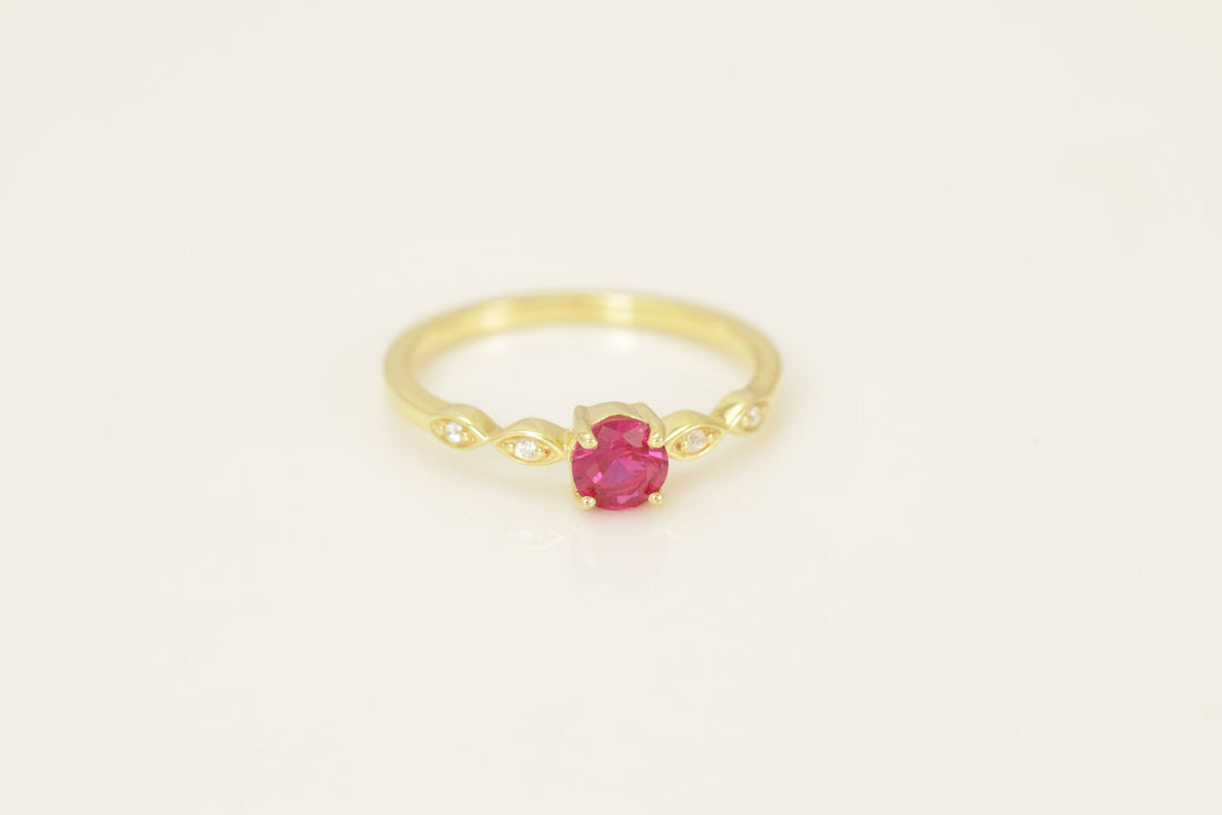Ruby and Diamond Engagement Ring, July Birthstone, Ruby Ring, 18k Gold Unique Promise Ring, Marquise Ring