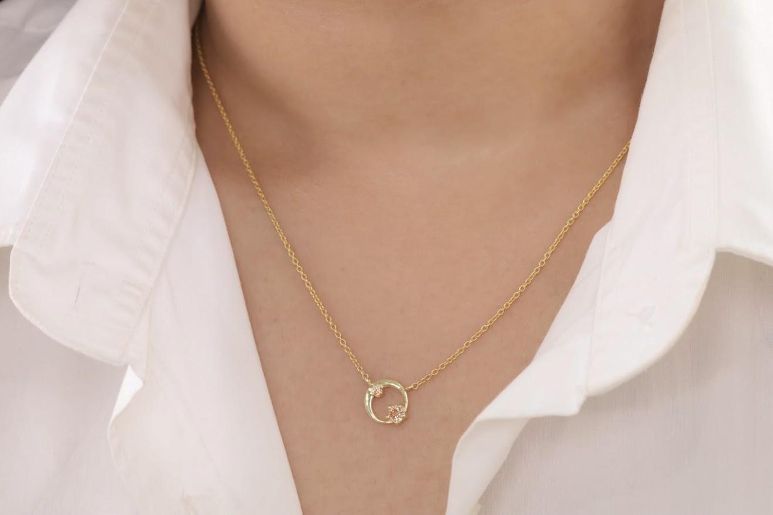 Citrine Karma Circle Necklace, November Birthstone Necklace, Open Circle Karma Necklace, Minimalist Circle Necklace, Layering Necklace