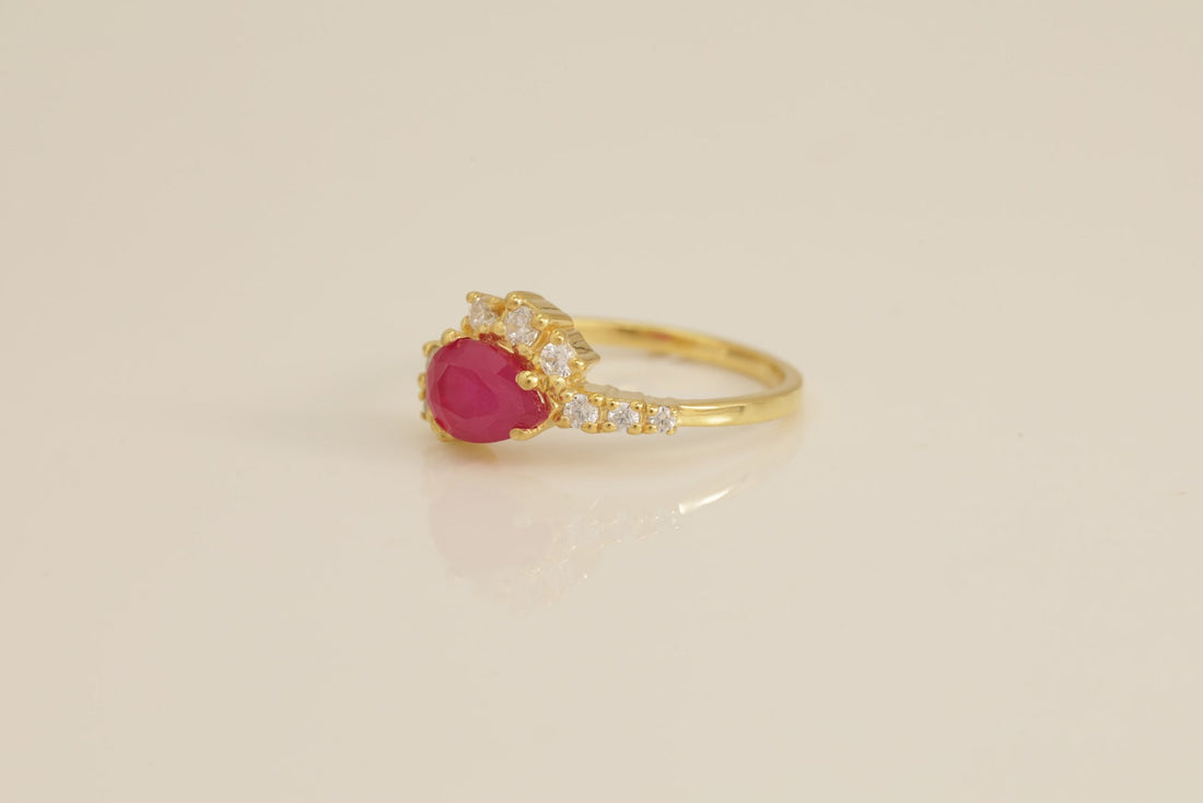 0.75 CT Ruby Cluster Engagement Ring, Diamond Cluster Anniversary Ring, July Birthstone Ring, Bridal Promise Ring