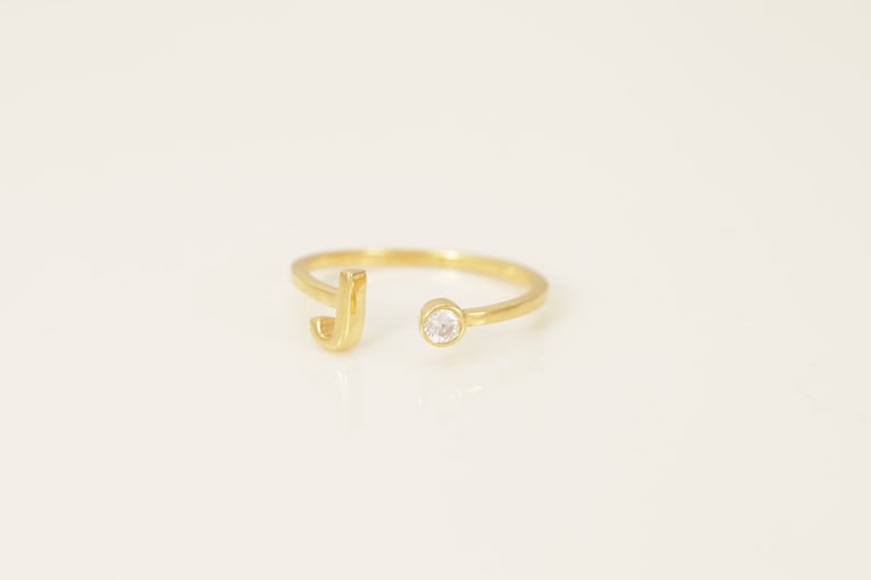 Personalized J Initial Rings, Open Cuff Ring, Dainty Initial Ring, Letter Name Ring, Gold Letter Ring, Stackable Letter Ring