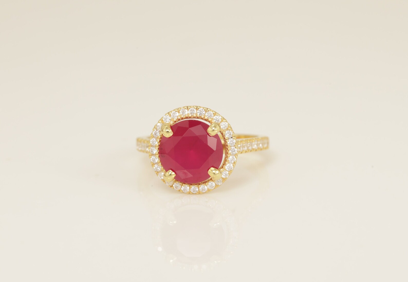 Diamond Halo Ruby Engagement Ring, July Birthstone Ring, Bridal Promise Ring, Anniversary Ring Gift for Her