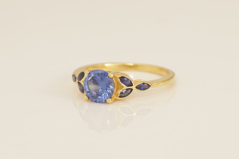 Art Deco Blue Sapphire Engagement Ring, September Birthstone Ring Gift for Her, Anniversary Ring, Bridal Promise Ring