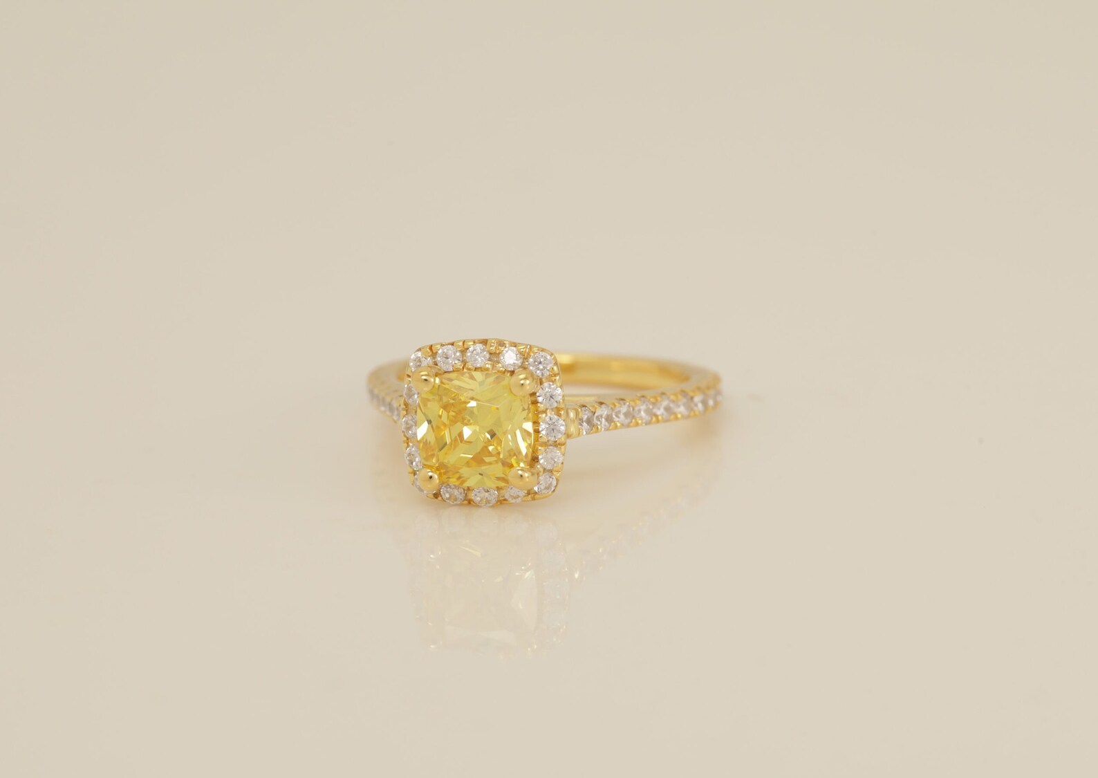 1.25 CT Yellow Sapphire Engagement Ring, Diamond Halo Yellow Sapphire Anniversary Ring, September Birthstone Ring, Bridal Ring