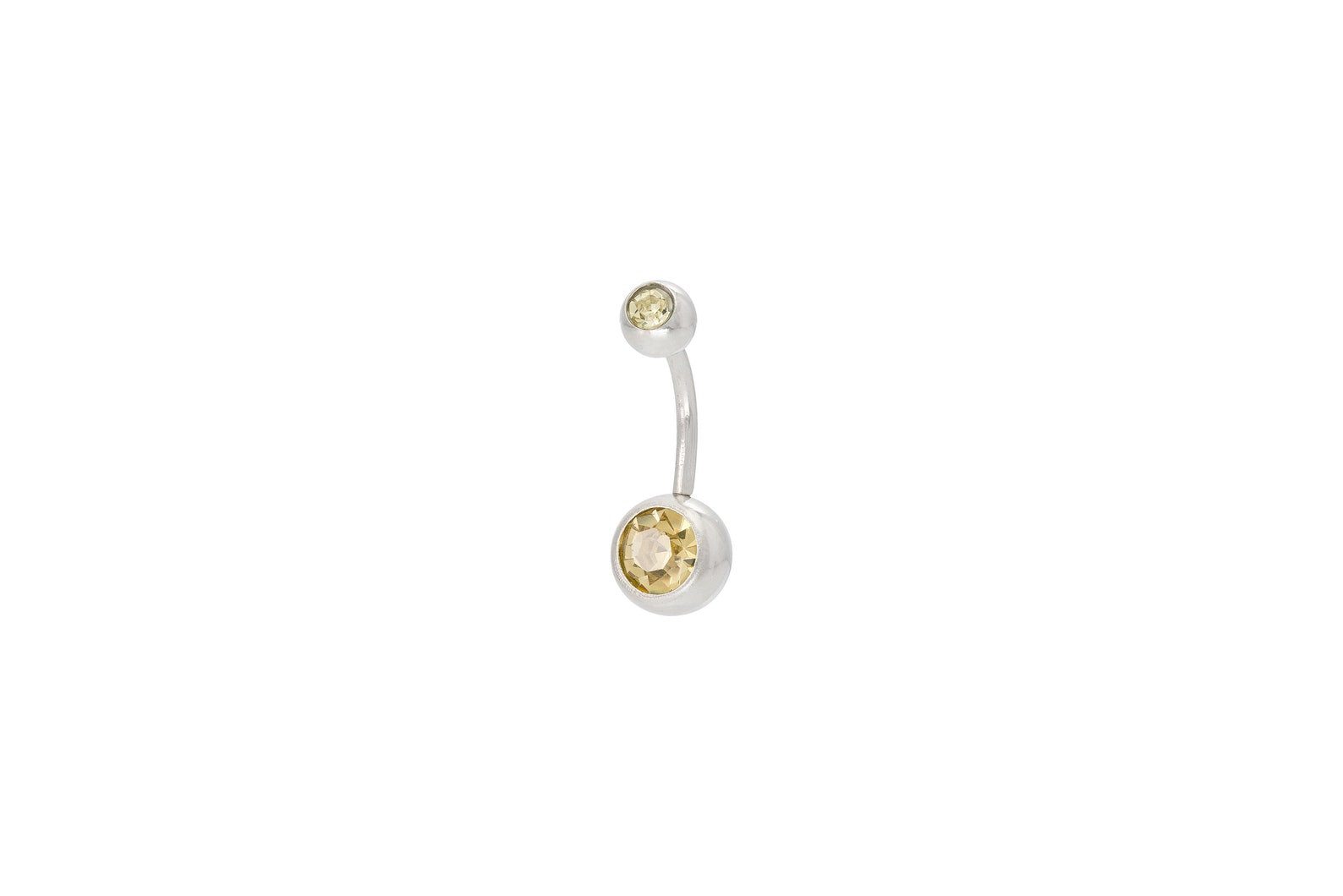 Bezel Set Yellow Sapphire Belly Ring, Sterling Silver Curved Barbell, September Birthstones, Belly Button Jewelry, Navel Piercing