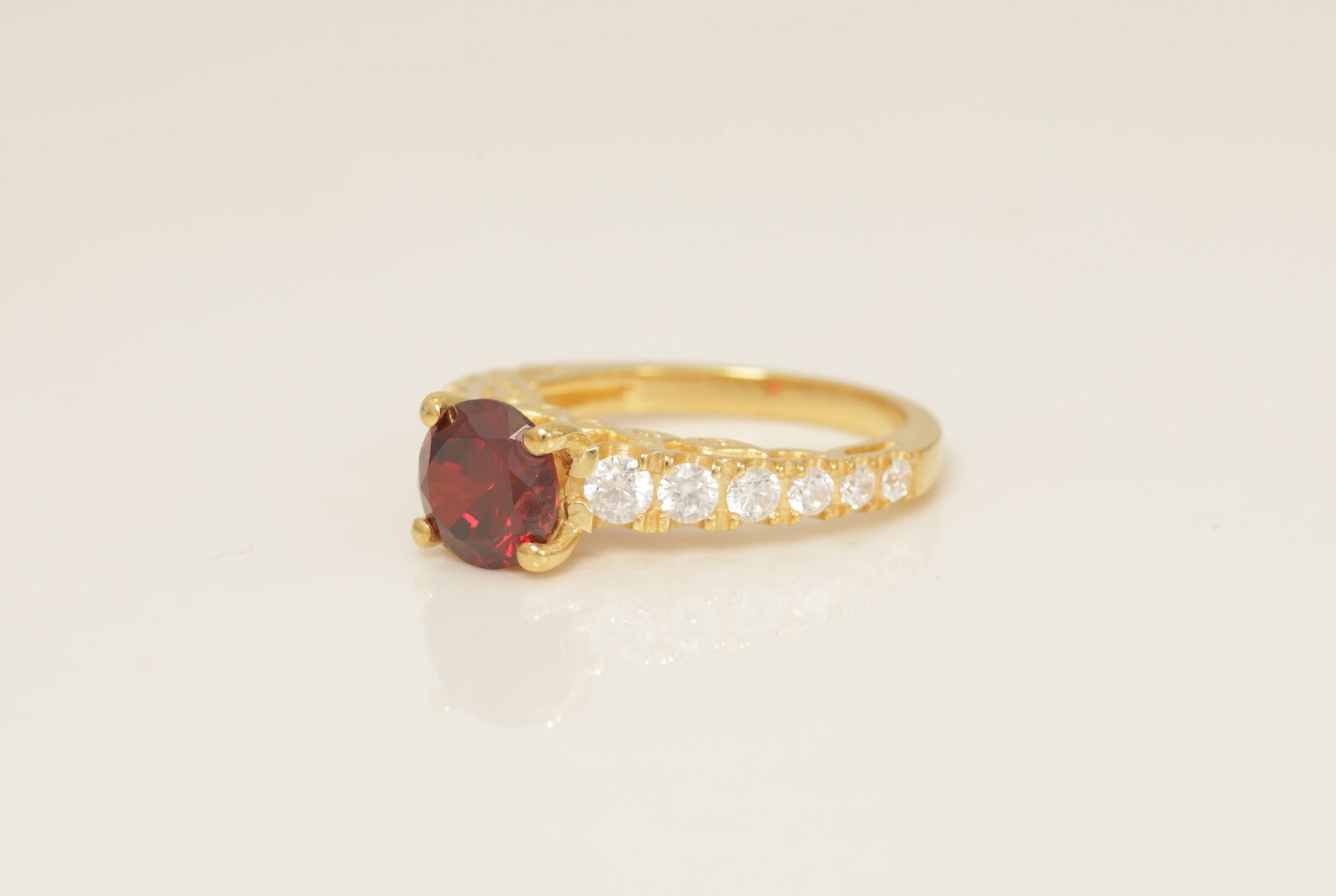 1.3 CT Cathedral Set Garnet Engagement Ring, January Birthstone Ring, Vintage Style Garnet Wedding Ring, Solitaire Ring Gift for Her