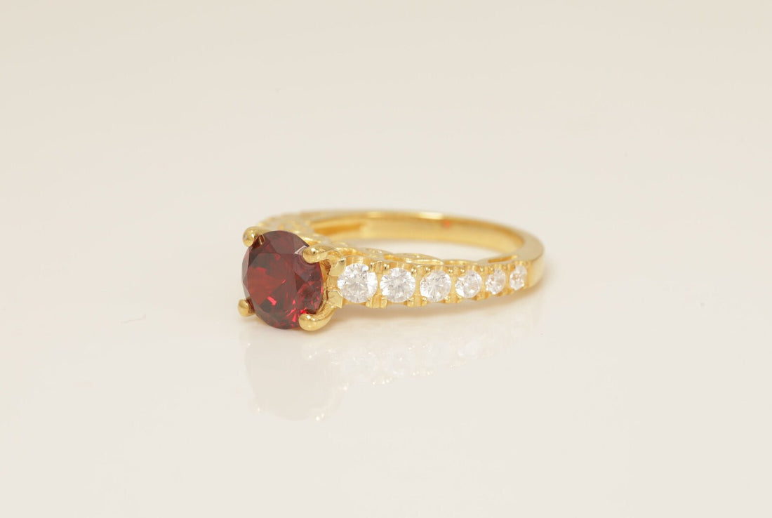 1.3 CT Cathedral Set Garnet Engagement Ring, January Birthstone Ring, Vintage Style Garnet Wedding Ring, Solitaire Ring Gift for Her