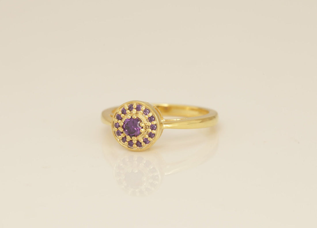 Amethyst Halo Engagement Ring, February Birthstone Ring, Anniversary Gift for Her, Bridal Promise Ring