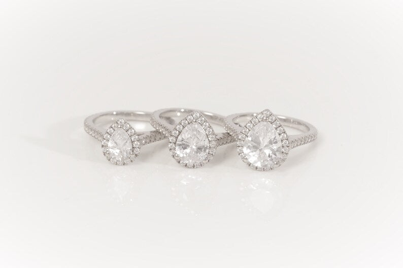 2.50 CT Pear Cut Diamond Engagement Ring, Diamond Halo Wedding Ring, Promise Ring for Women, Anniversary Ring