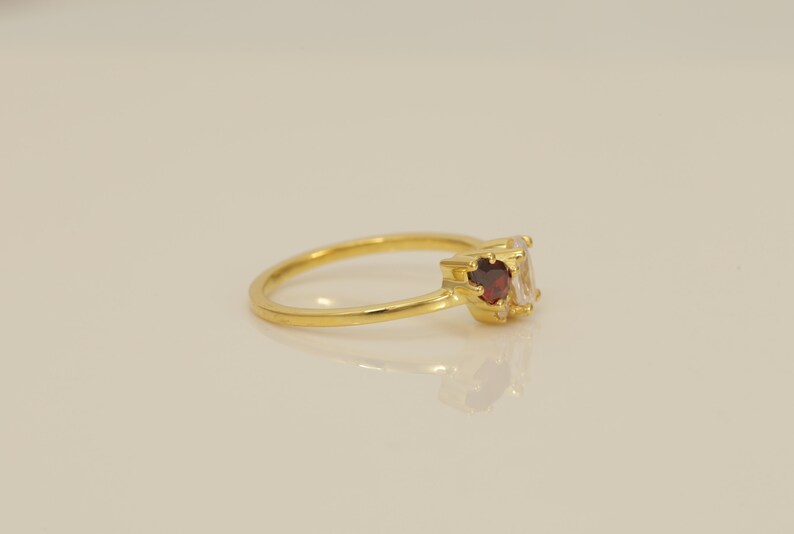 Diamond and Garnet Engagement Ring, January Birthstone Ring, Unique Cluster Ring, Anniversary Ring Gift for Her