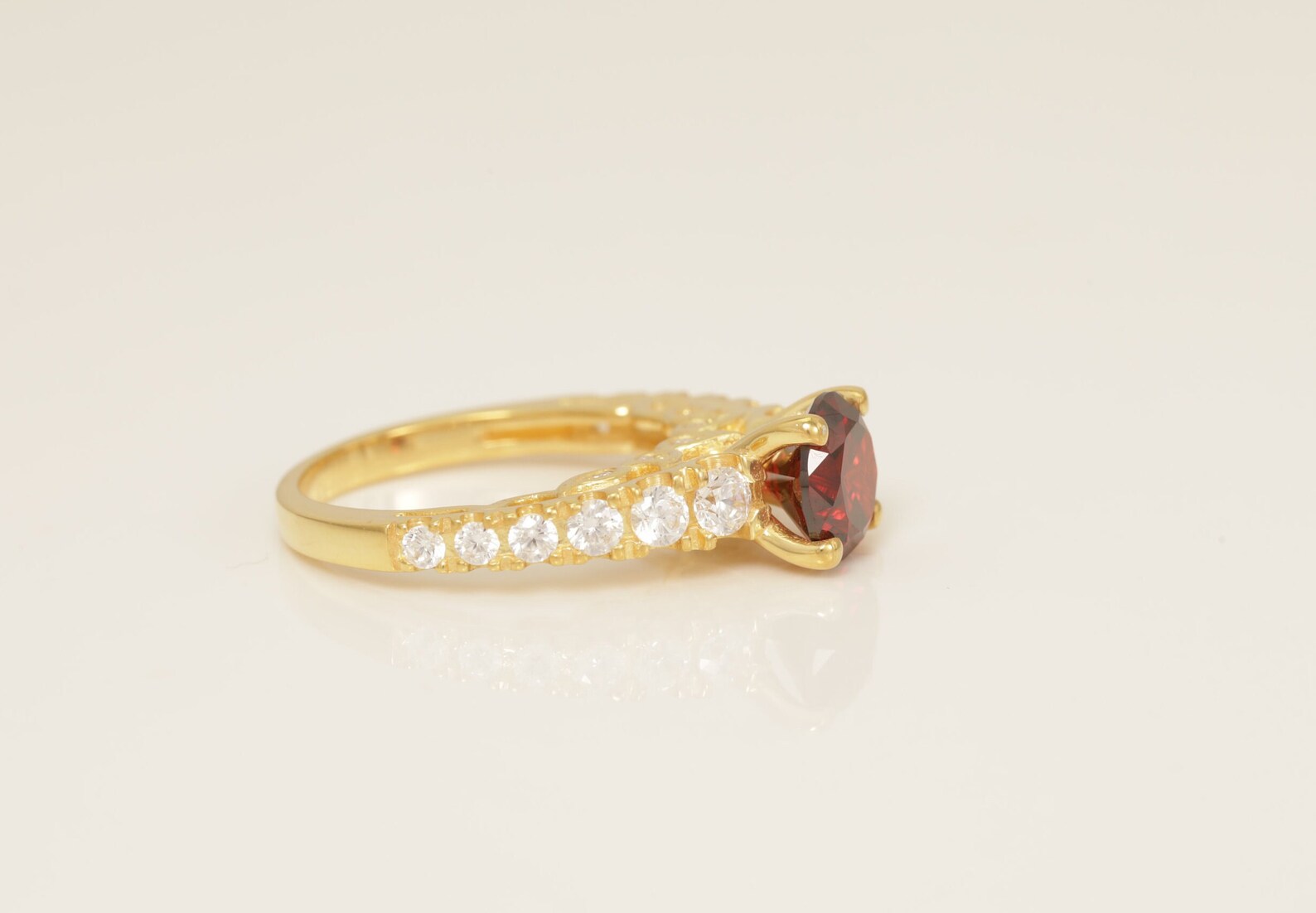 1.3 CT Cathedral Set Garnet Engagement Ring, January Birthstone Ring, Vintage Style Garnet Wedding Ring, Solitaire Ring Gift for Her