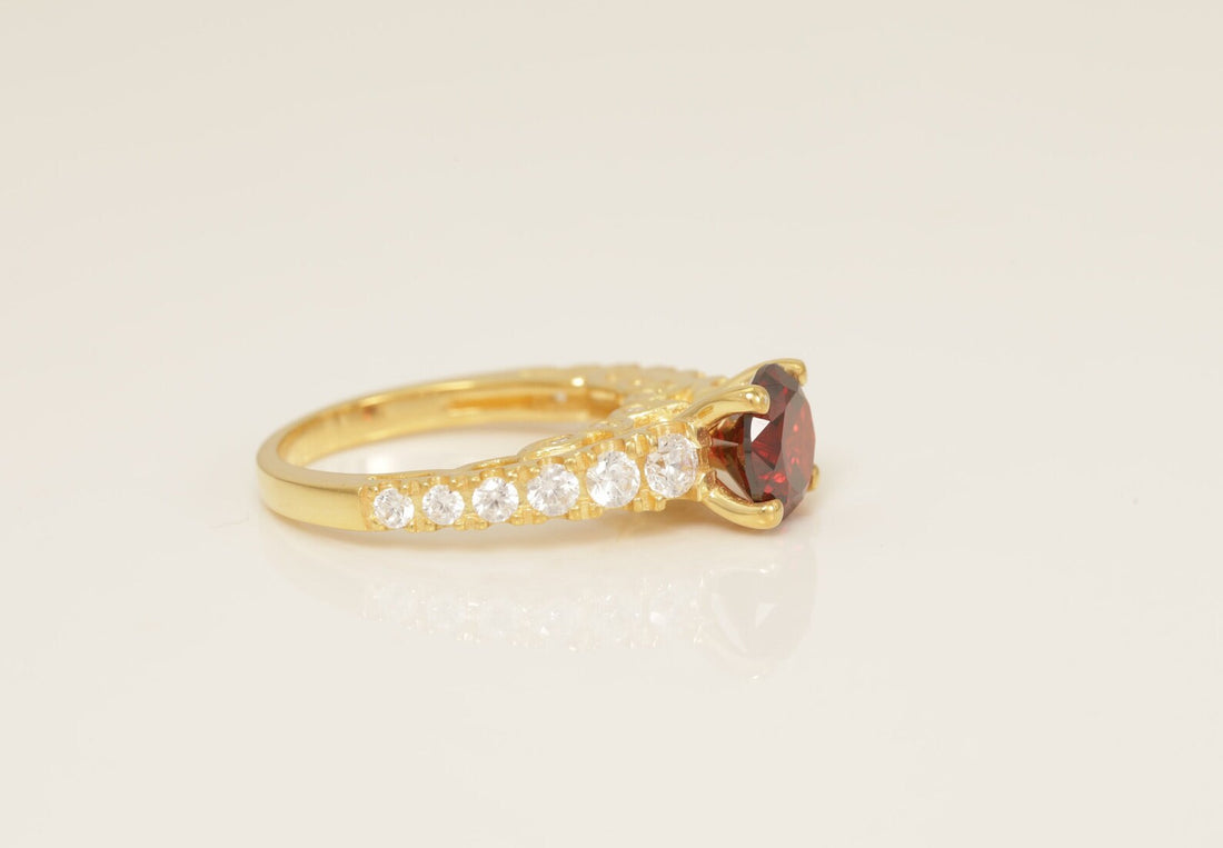 1.3 CT Cathedral Set Garnet Engagement Ring, January Birthstone Ring, Vintage Style Garnet Wedding Ring, Solitaire Ring Gift for Her
