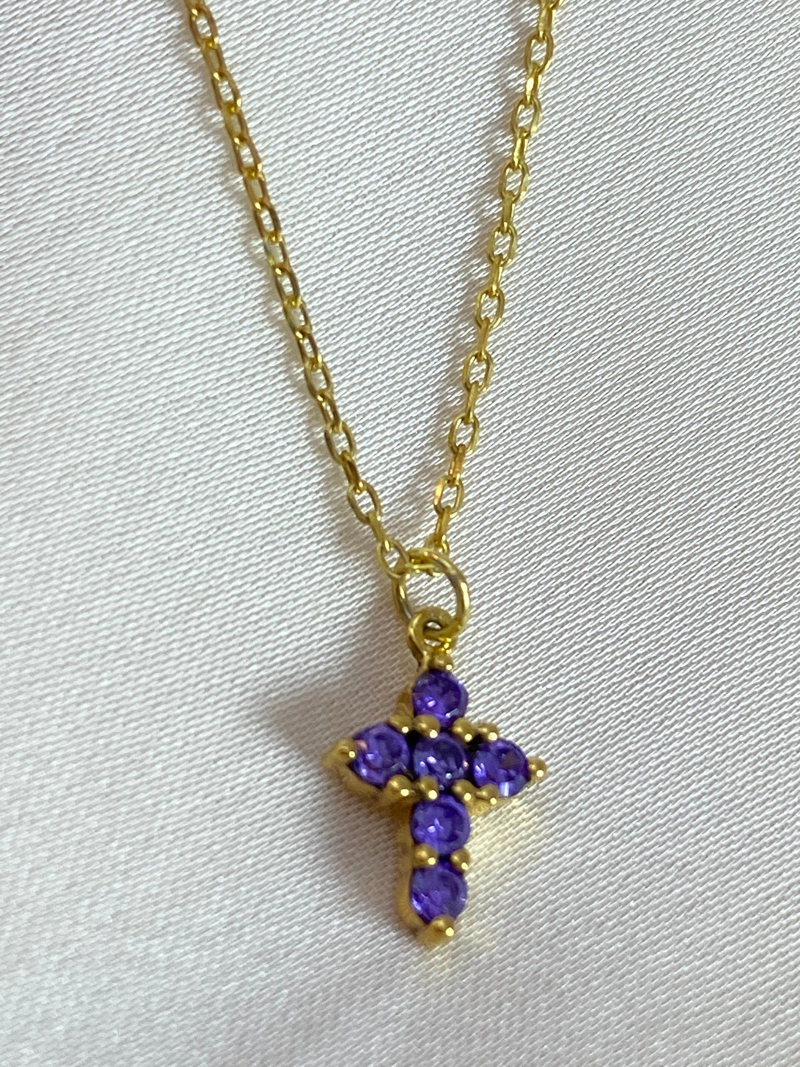 Amethyst Necklace / Tiny Cross Pendant for Women / February Birthstone Necklace / Religious Necklace Gift