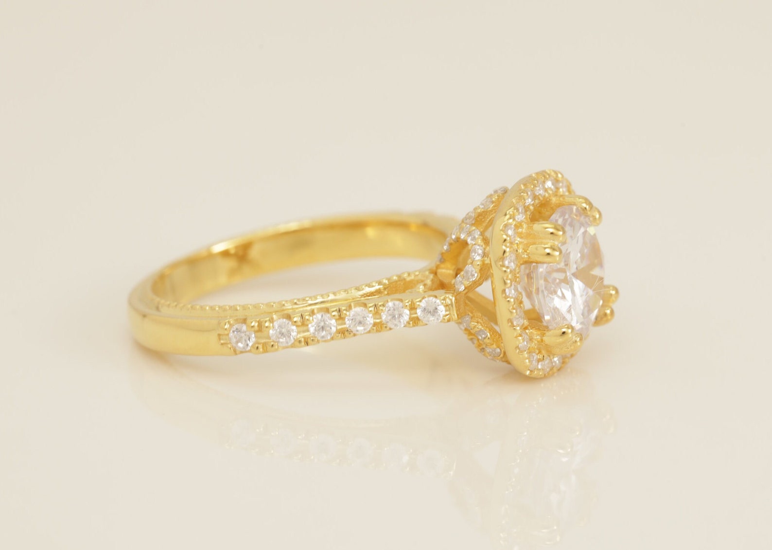 1.67 CT Diamond Halo Engagement Ring, Cathedral Set Vintage Style Ring, Bridal Promise Ring for Women, Anniversary Ring