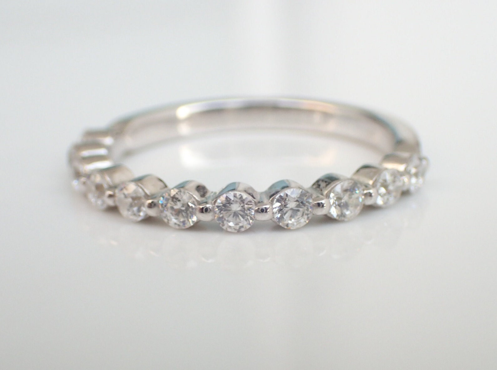 2.0 MM Single Prong Moissanite Wedding Band / Floating Bubble Prong Stackable Band / Moissanite Wedding Ring / Gift for Her