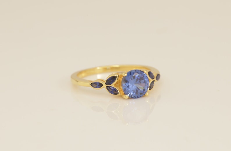 Art Deco Blue Sapphire Engagement Ring, September Birthstone Ring Gift for Her, Anniversary Ring, Bridal Promise Ring