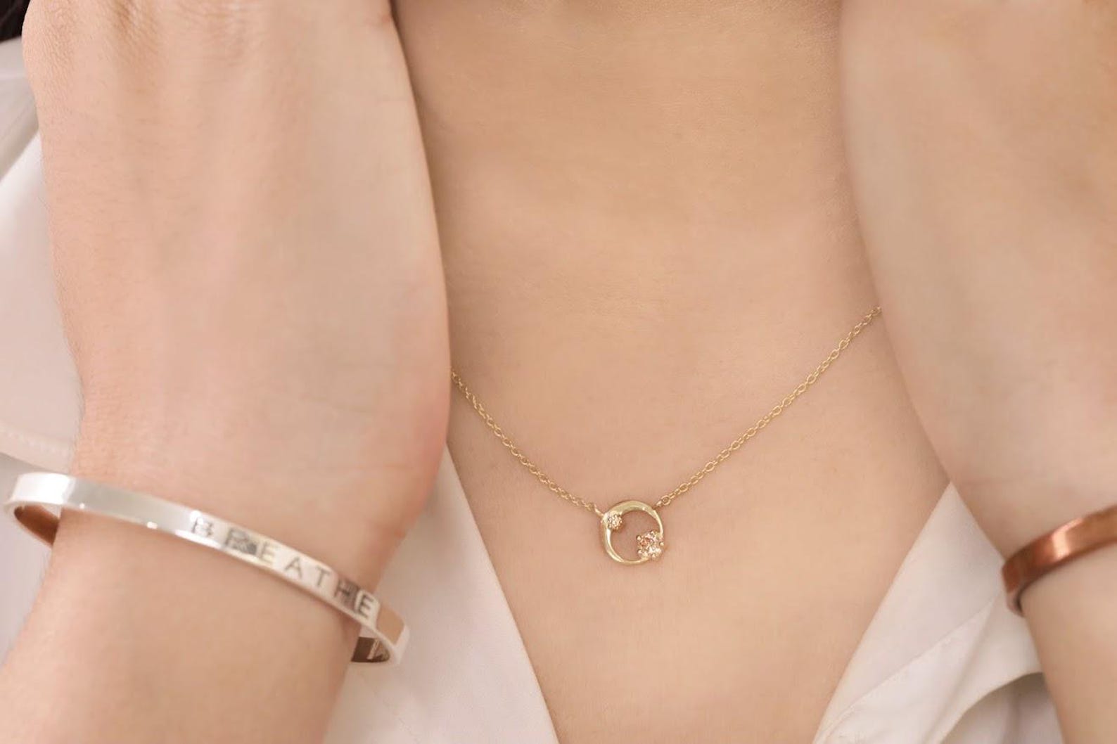 Citrine Karma Circle Necklace, November Birthstone Necklace, Open Circle Karma Necklace, Minimalist Circle Necklace, Layering Necklace