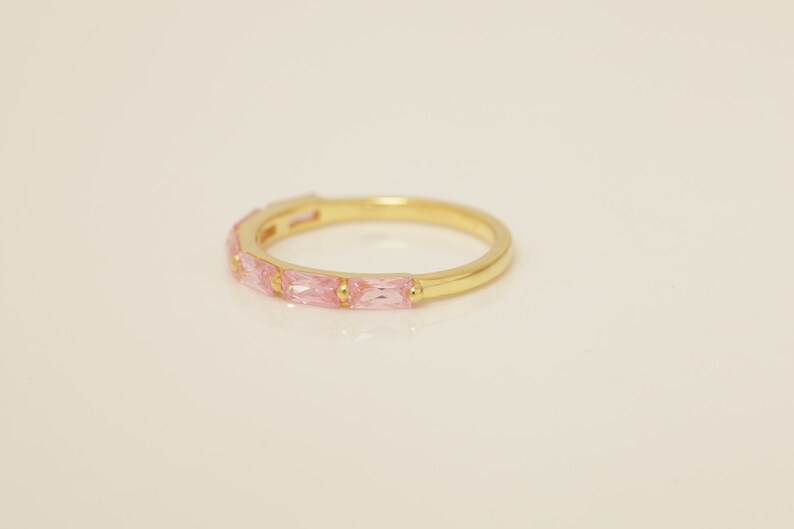 Baguette Pink Sapphire Wedding Ring, September Birthstone Ring, Half Eternity Sapphire Ring, Promise Ring, Vintage Wedding Band