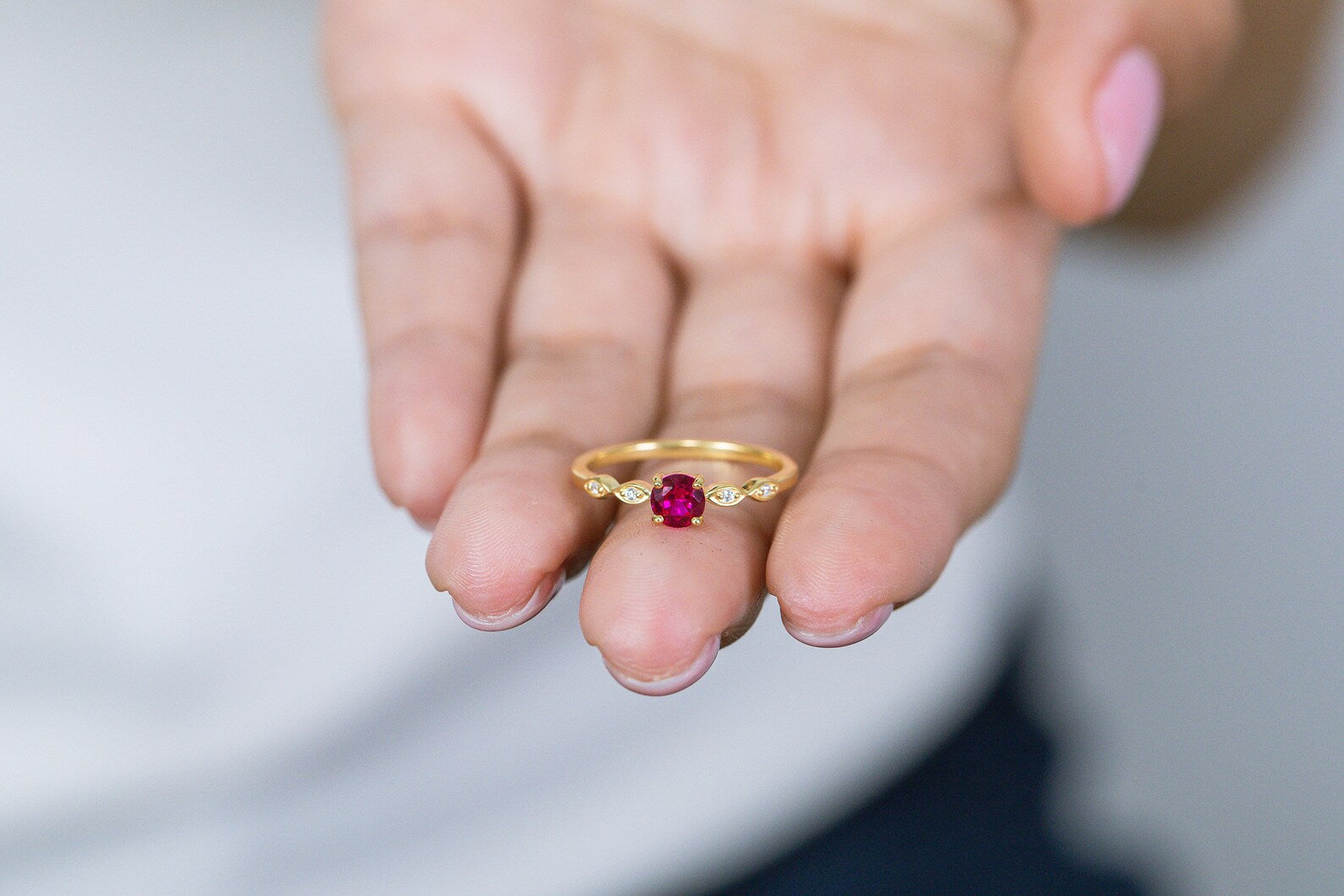 Ruby and Diamond Engagement Ring, July Birthstone, Ruby Ring, 18k Gold Unique Promise Ring, Marquise Ring