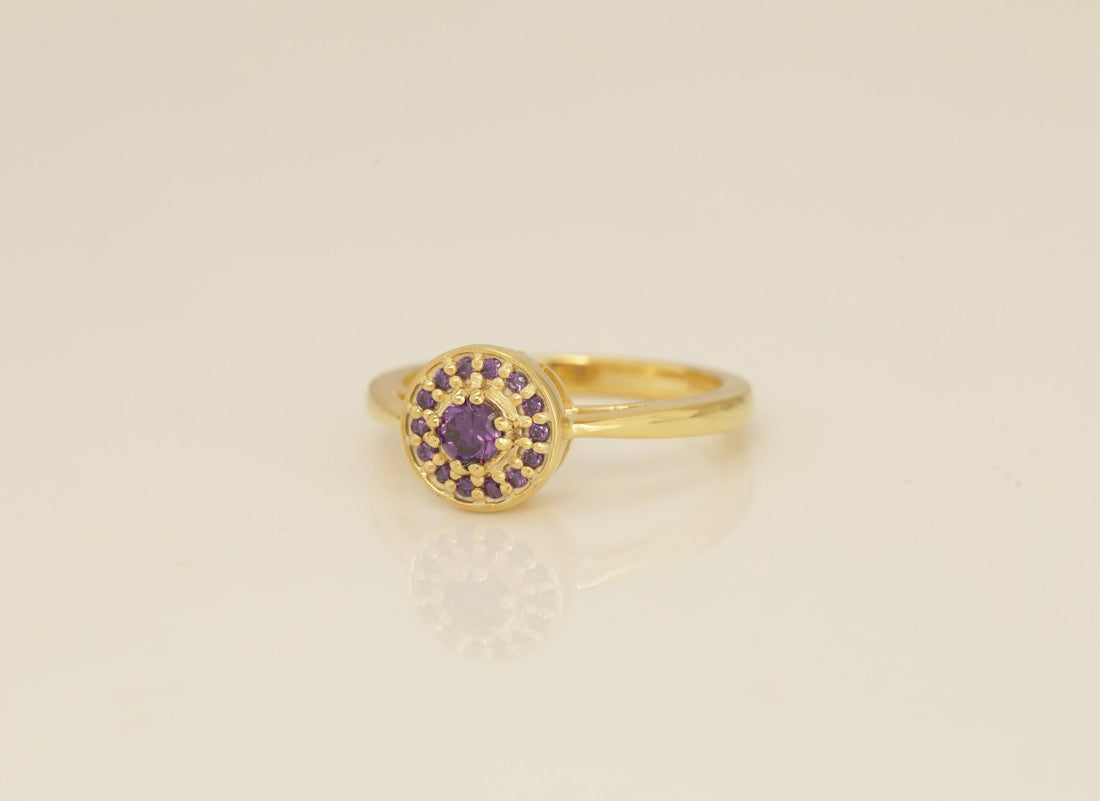 Amethyst Halo Engagement Ring, February Birthstone Ring, Anniversary Gift for Her, Bridal Promise Ring