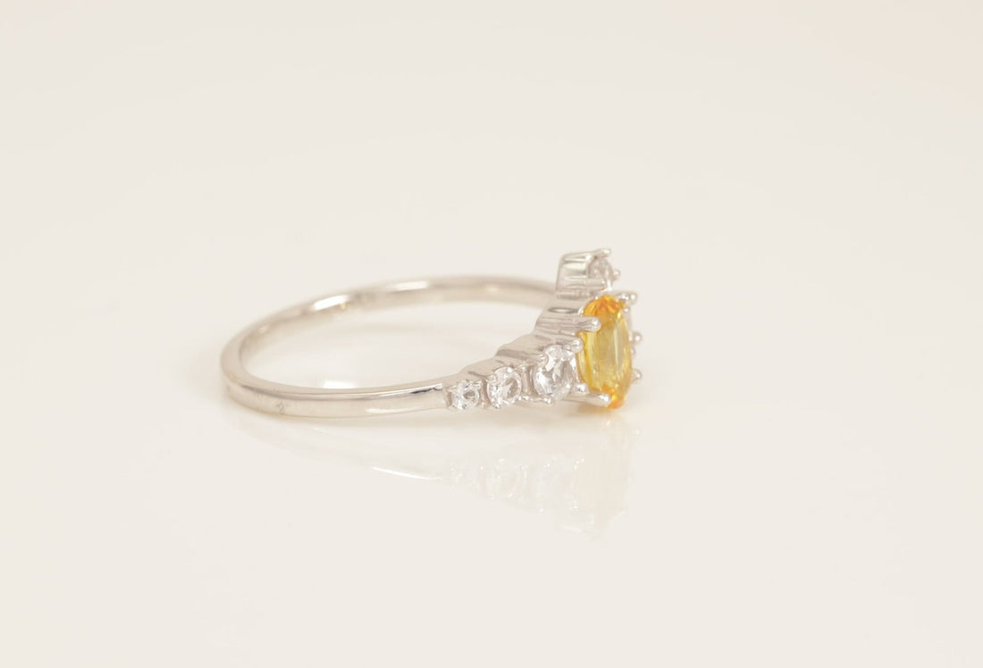 Citrine Engagement Ring, Diamonds Cluster Ring, November Birthstone Ring, Unique Citrine Anniversary Ring, Promise Ring