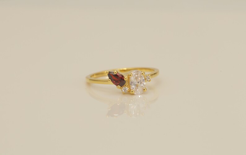 Diamond and Garnet Engagement Ring, January Birthstone Ring, Unique Cluster Ring, Anniversary Ring Gift for Her