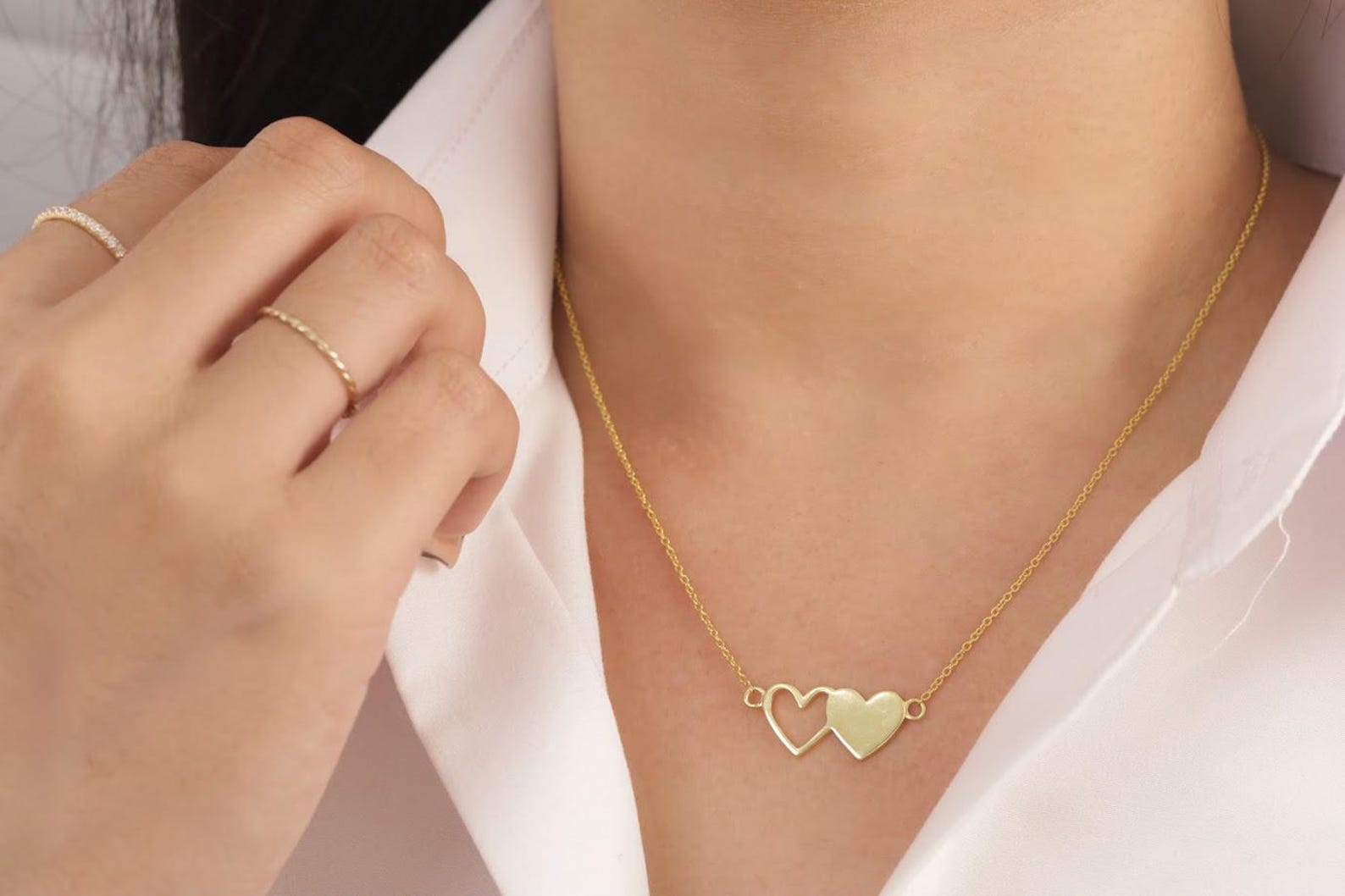 Elegant Heart Necklace, Minimalist Heart Charm, 925 Sterling Silver Dainty Heart Necklace, Heart Link Pendant