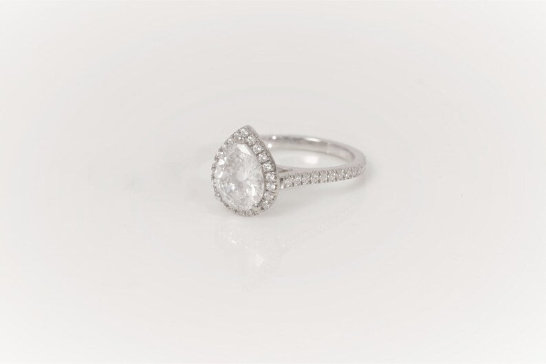 2.50 CT Pear Cut Diamond Engagement Ring, Diamond Halo Wedding Ring, Promise Ring for Women, Anniversary Ring