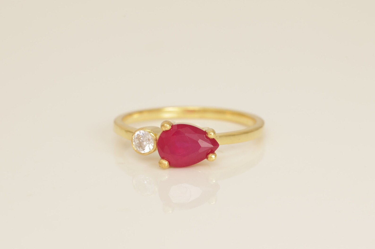 0.75 CT Pear Shape Ruby Engagement Ring, July Birthstone Ring, Tear Drop Ruby Ring, Diamond Statement Ring, Anniversary Ring