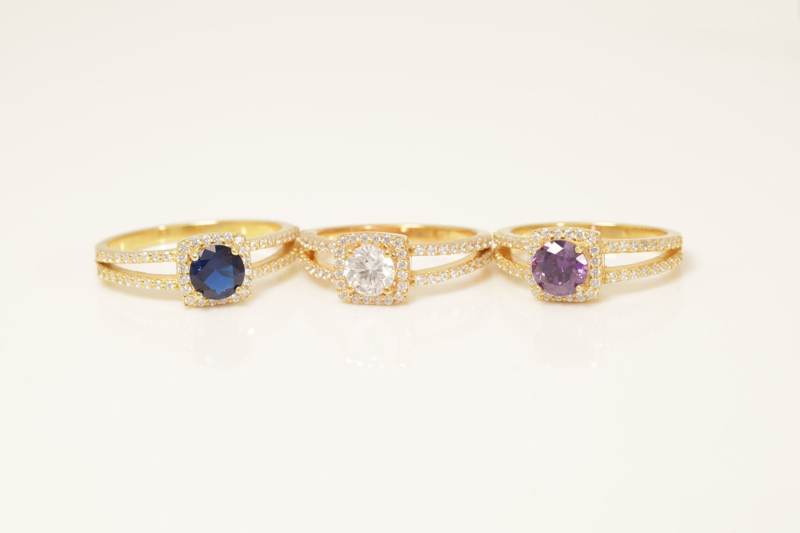 Split Shank Blue Sapphire Engagement Ring, Gemstone Wedding Ring, September Birthstone Ring, Diamond Halo Anniversary Ring, Promise Ring