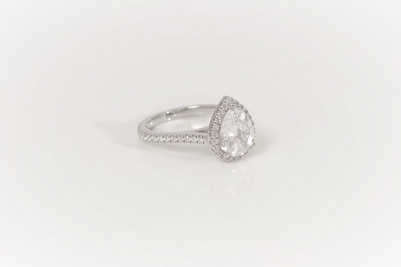 2.50 CT Pear Cut Diamond Engagement Ring, Diamond Halo Wedding Ring, Promise Ring for Women, Anniversary Ring