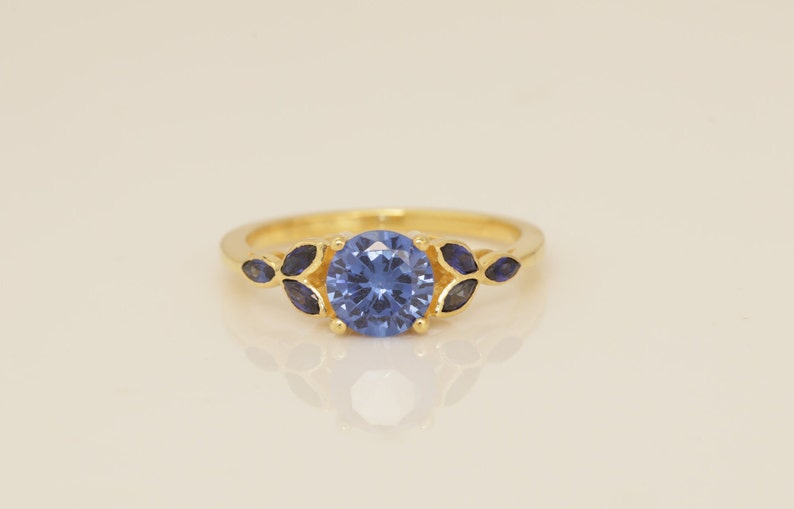 Art Deco Blue Sapphire Engagement Ring, September Birthstone Ring Gift for Her, Anniversary Ring, Bridal Promise Ring