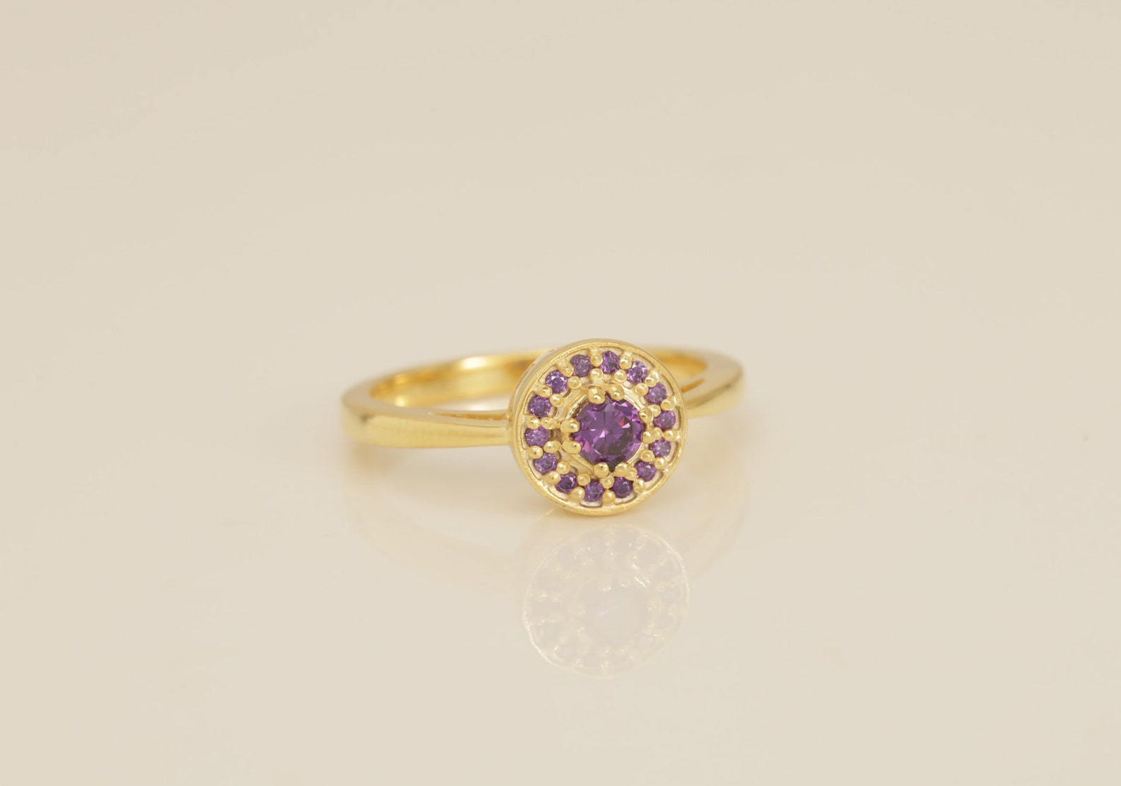 Amethyst Halo Engagement Ring, February Birthstone Ring, Anniversary Gift for Her, Bridal Promise Ring