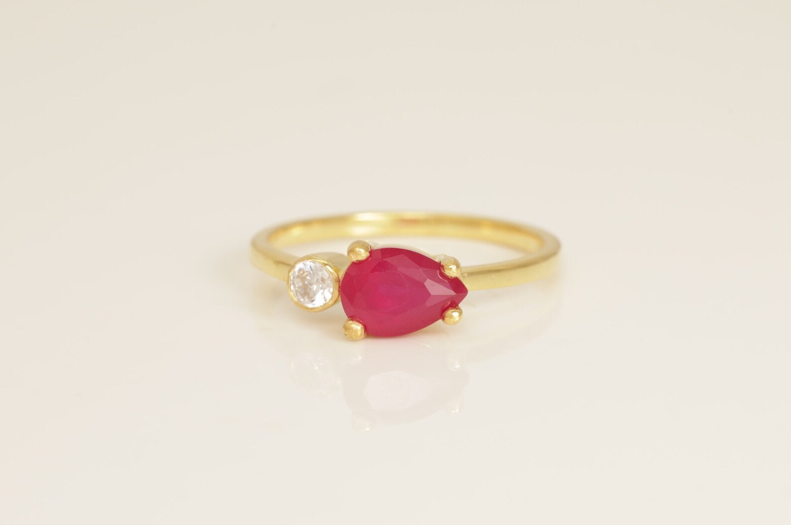 0.75 CT Pear Shape Ruby Engagement Ring, July Birthstone Ring, Tear Drop Ruby Ring, Diamond Statement Ring, Anniversary Ring