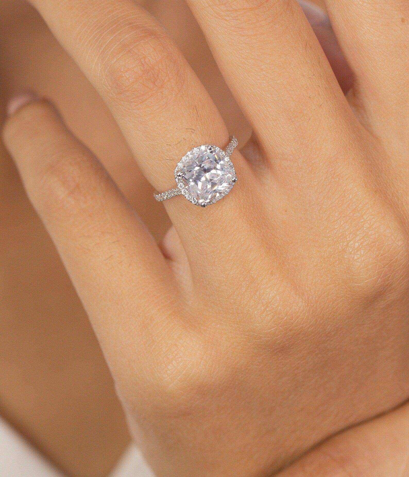 3.0 CT Cushion Diamond Engagement Ring, Fancy Engagement Ring, Halo Ring, Gift For Her