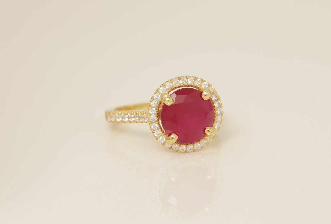 Diamond Halo Ruby Engagement Ring, July Birthstone Ring, Bridal Promise Ring, Anniversary Ring Gift for Her