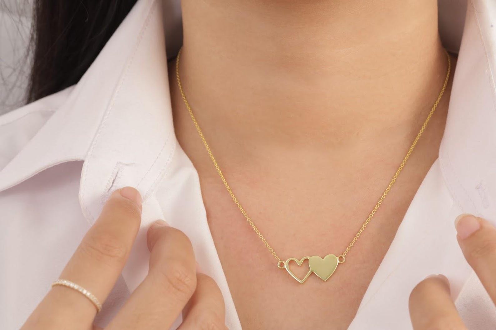 Elegant Heart Necklace, Minimalist Heart Charm, 925 Sterling Silver Dainty Heart Necklace, Heart Link Pendant