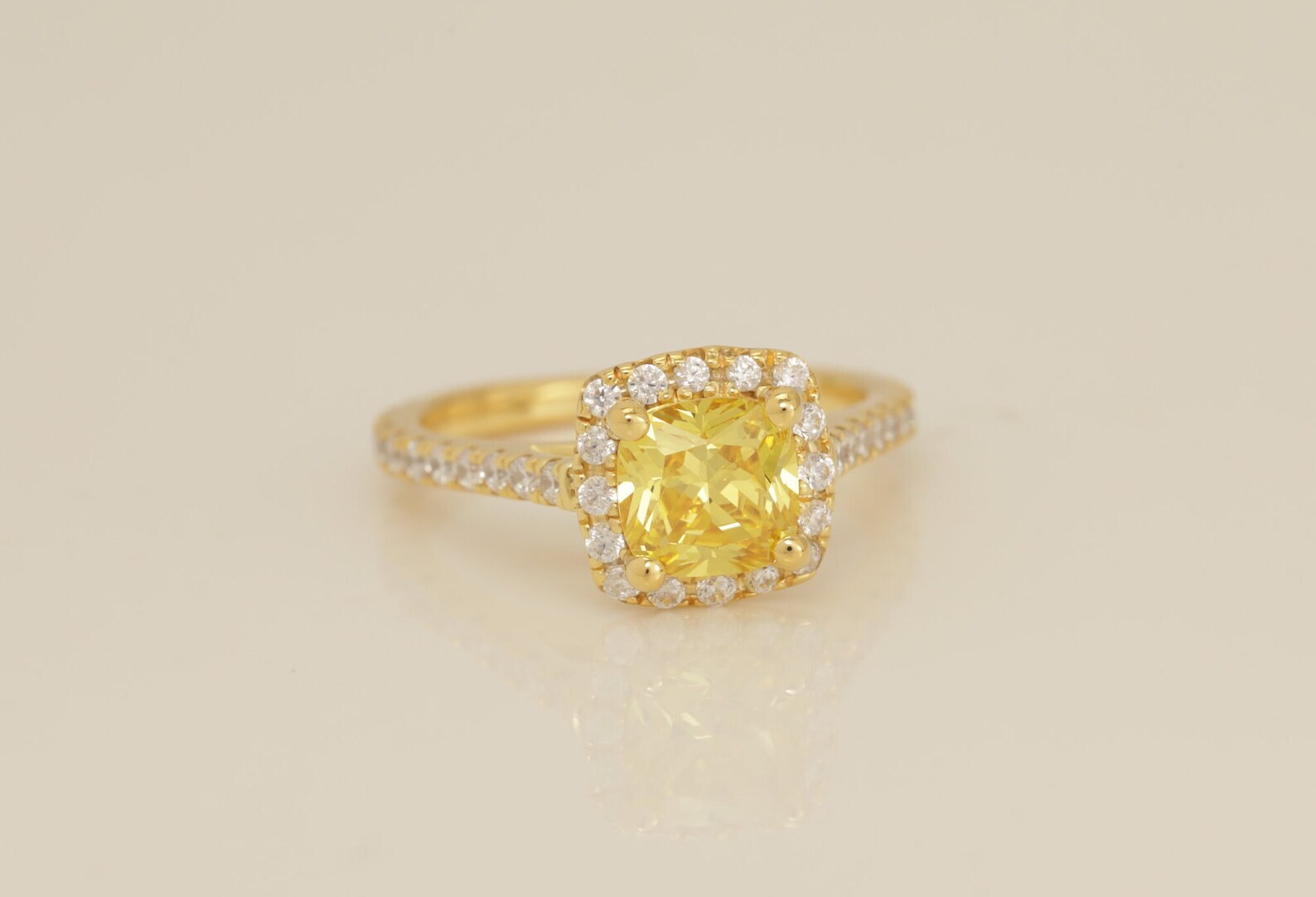 1.25 CT Yellow Sapphire Engagement Ring, Diamond Halo Yellow Sapphire Anniversary Ring, September Birthstone Ring, Bridal Ring