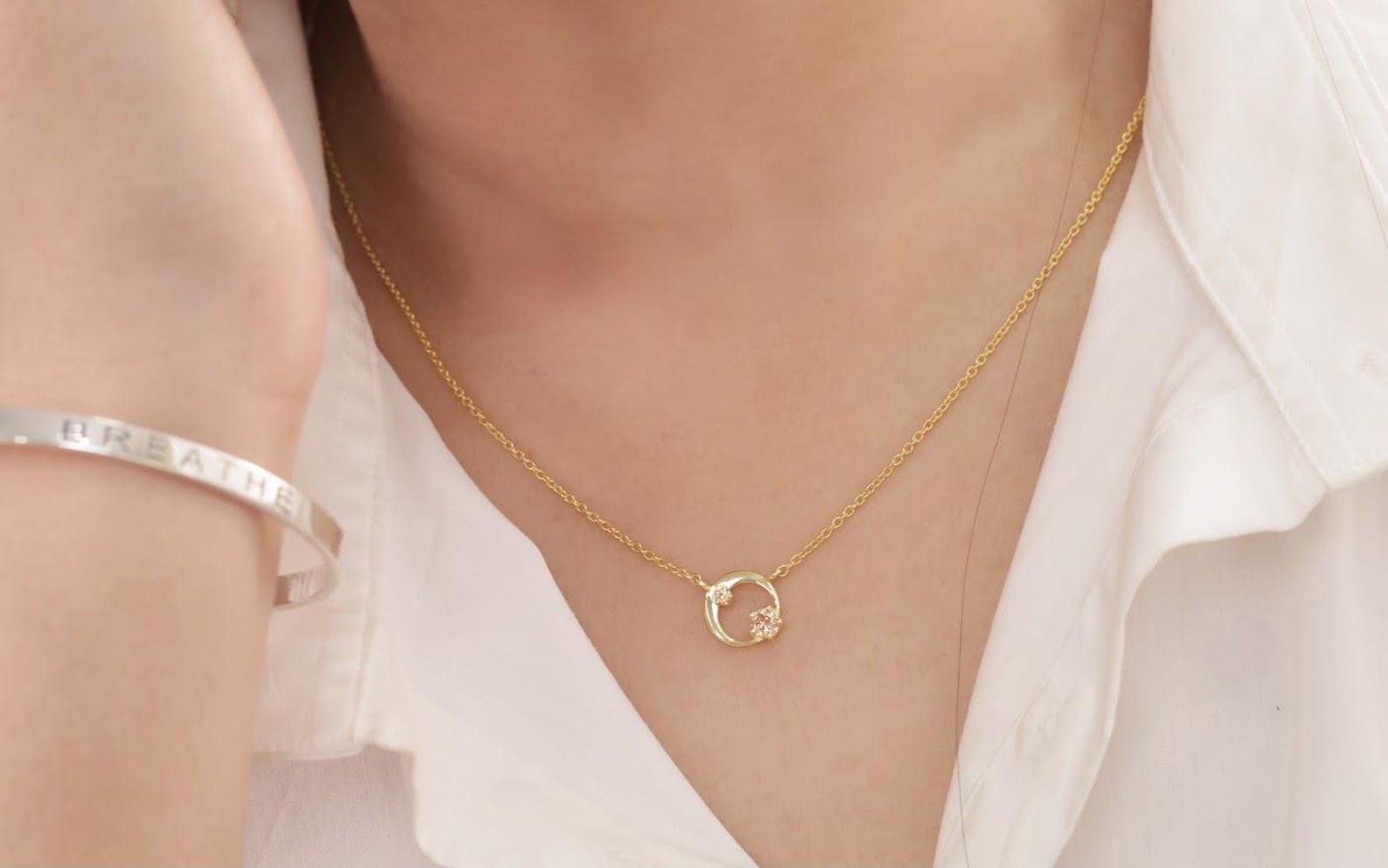 Citrine Karma Circle Necklace, November Birthstone Necklace, Open Circle Karma Necklace, Minimalist Circle Necklace, Layering Necklace