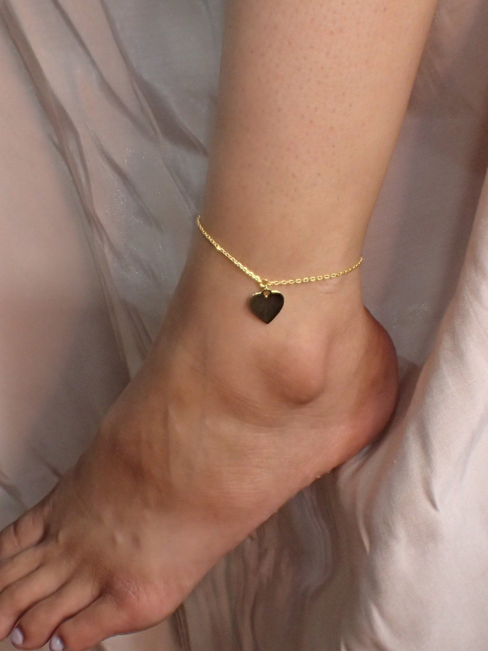 Heart Anklet / Simple Heart Anklet Bracelet / Sterling Silver Layering Anklet / Gift for Her / Bridesmaid Gift