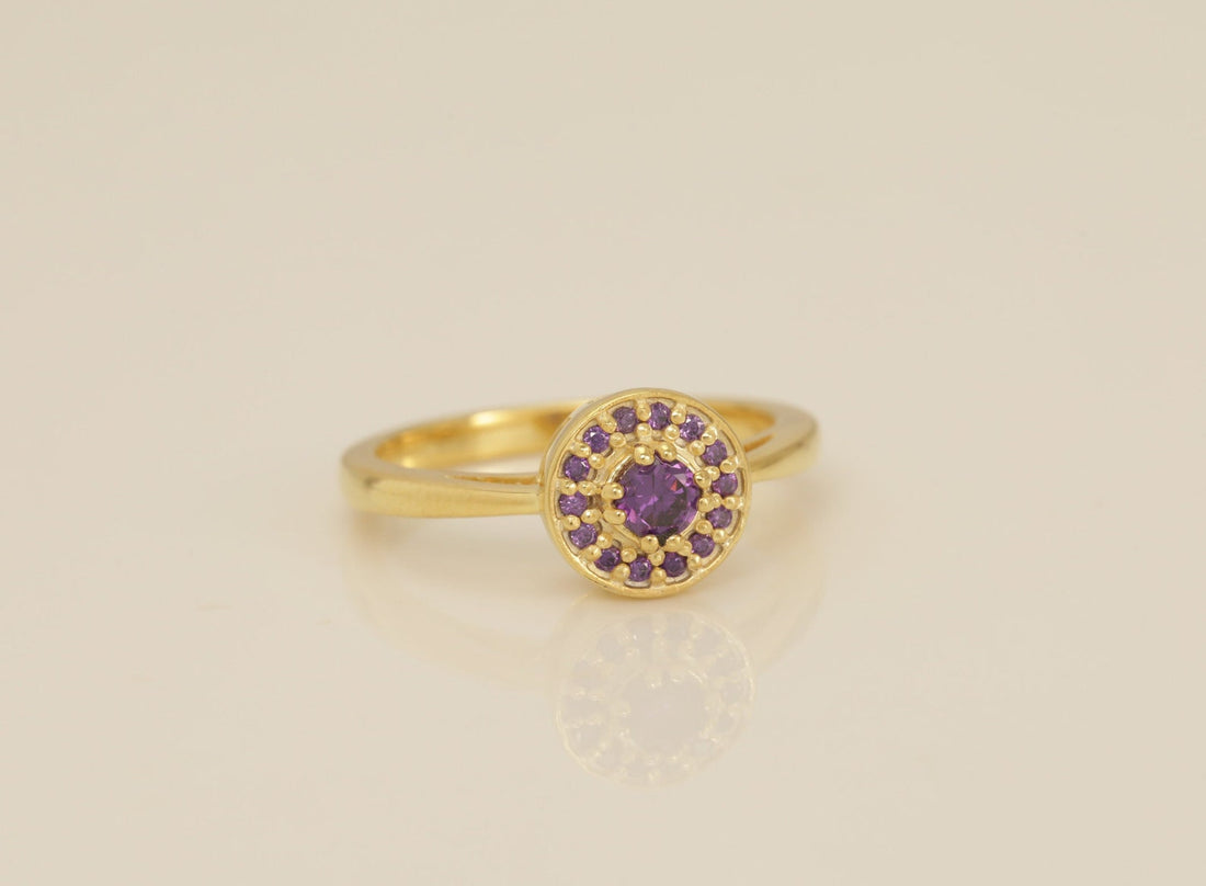 Amethyst Halo Engagement Ring, February Birthstone Ring, Anniversary Gift for Her, Bridal Promise Ring