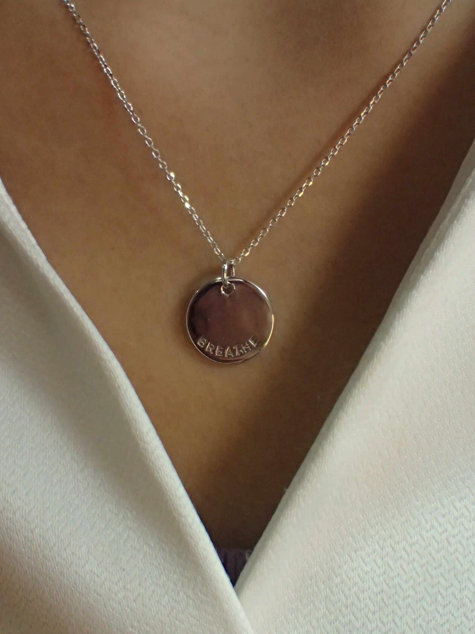 Personalized Disk Necklace / Sterling Silver Bridesmaid Gift / Personalized Jewelry / Custom Necklace / Engraved Coin Necklace