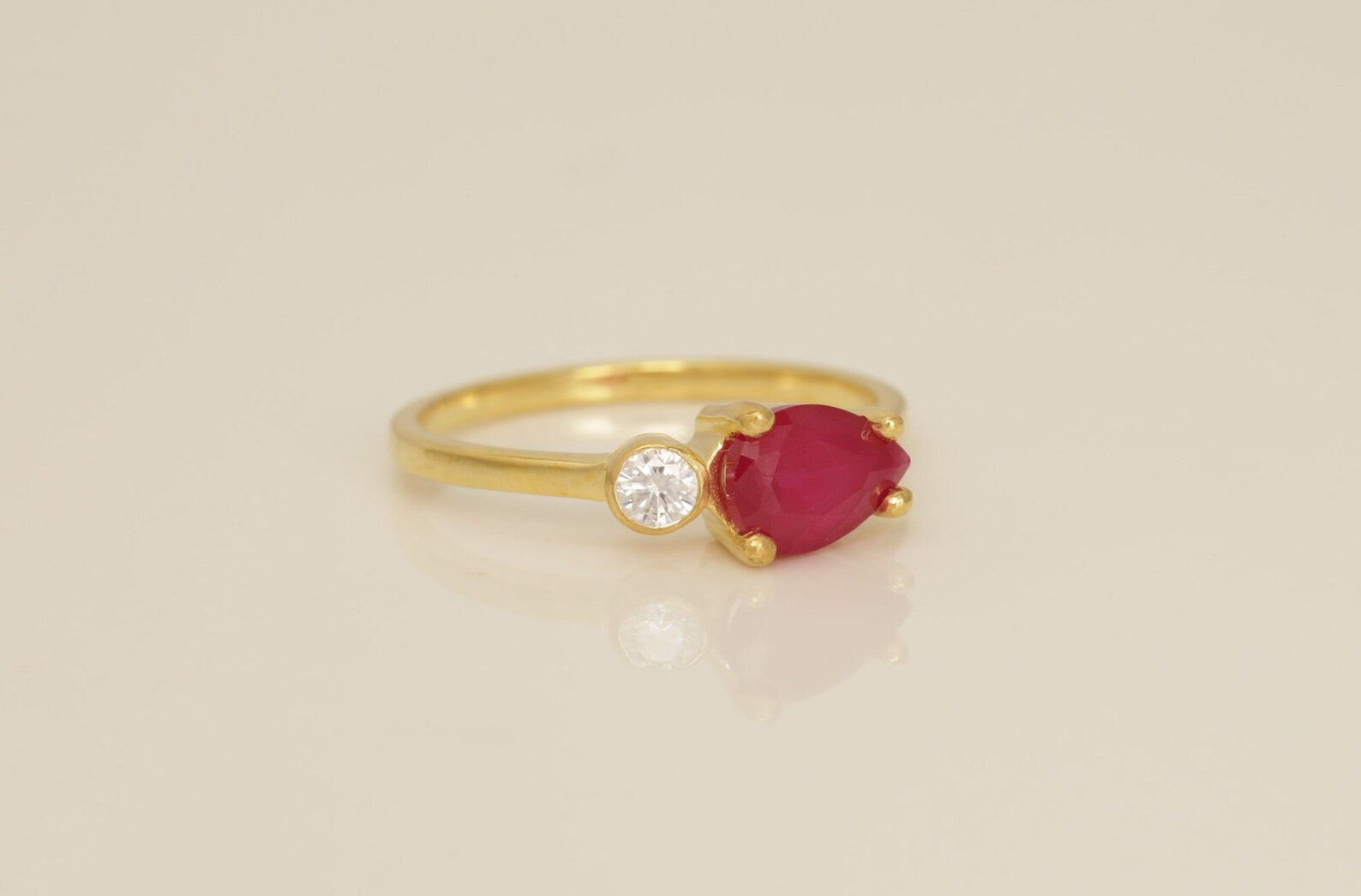 0.75 CT Pear Shape Ruby Engagement Ring, July Birthstone Ring, Tear Drop Ruby Ring, Diamond Statement Ring, Anniversary Ring