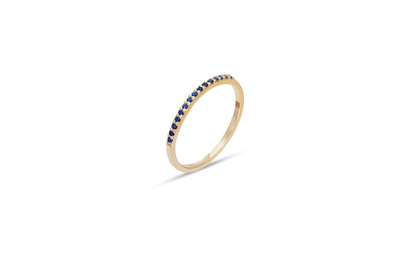 Micro Pave Blue Sapphire Wedding Band, Sterling Silver Dainty Stackable Band, September Birthstones, Stacking Ring